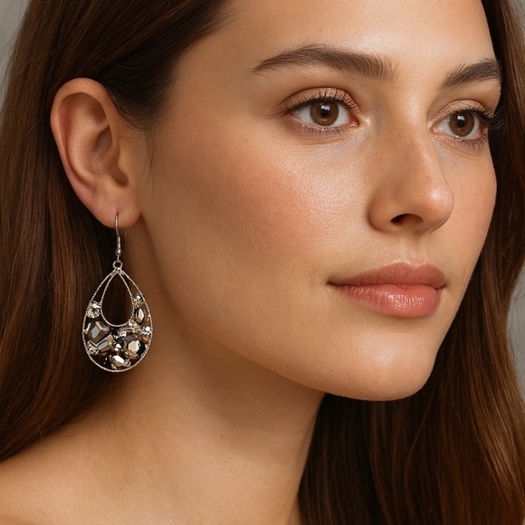 Hannah Jewelry - Hannah Brilliance Statement Teardrop Earrings Fish Hook Backing, New On Card